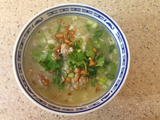 Rice Porridge with Minced Pork, Fried Garlic, and Green Onions  /  kao tome  Real Thai: Te Best of Thailand's Regional Cooking, Chapter 1: The Center, page 48